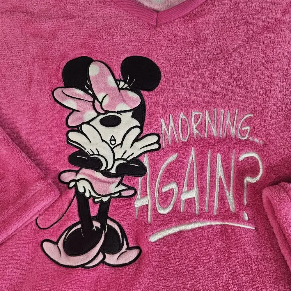 Disney Minnie Mouse Shirt Girls LARGE Pink Fleece Sleepwear Long Sleeve‎ Graphic - Picture 3 of 13